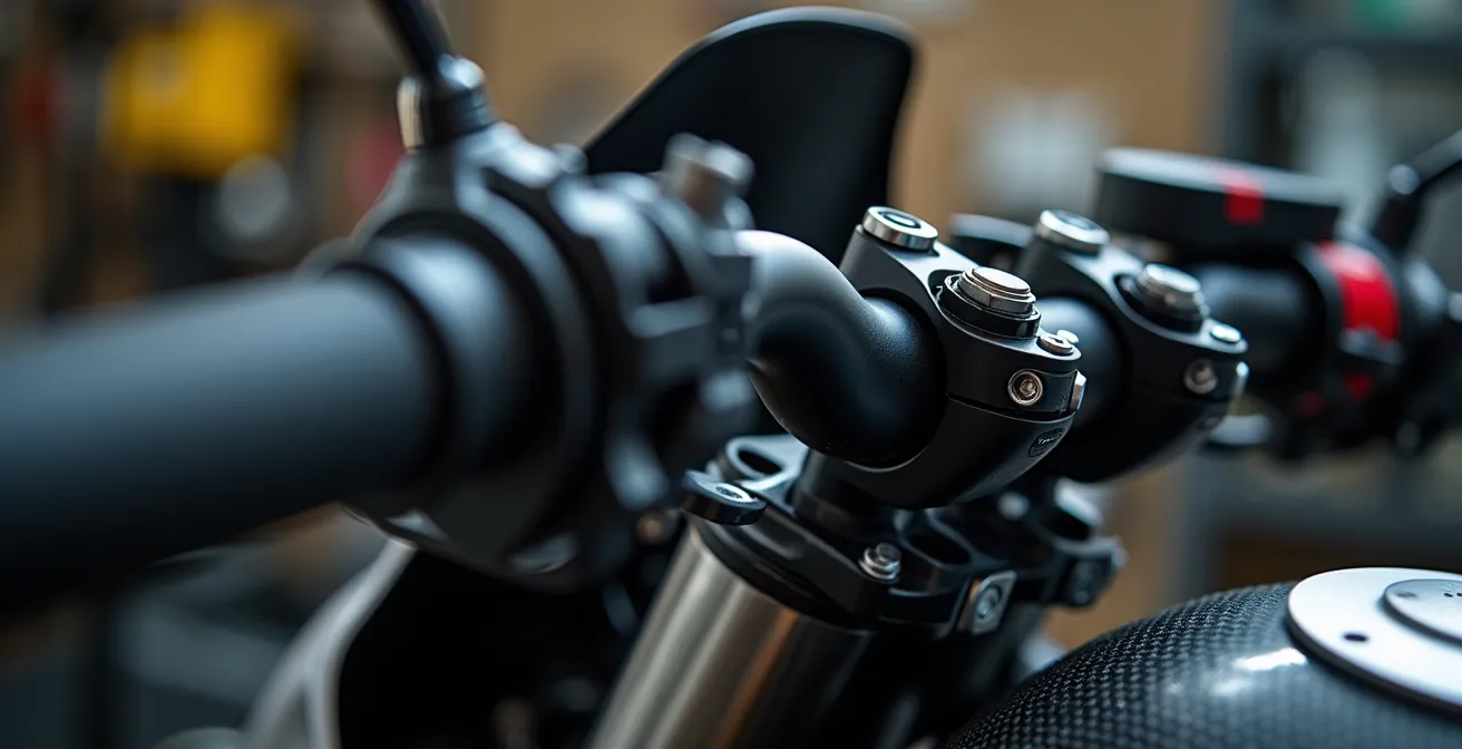 Modifica ergonomica del manubrio su moto sportiva con rialzi e angolazione ottimizzata