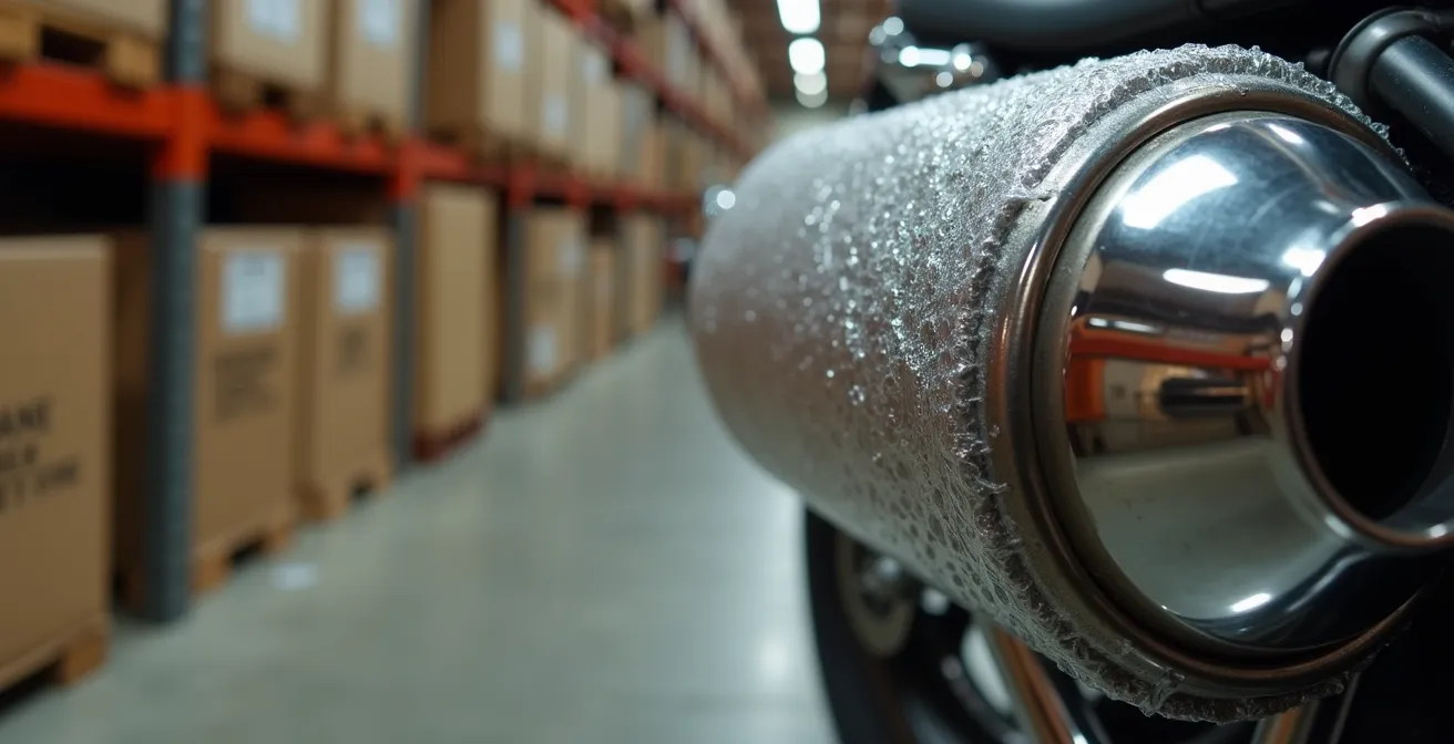 Parti originali di moto conservate professionalmente in scatole etichettate