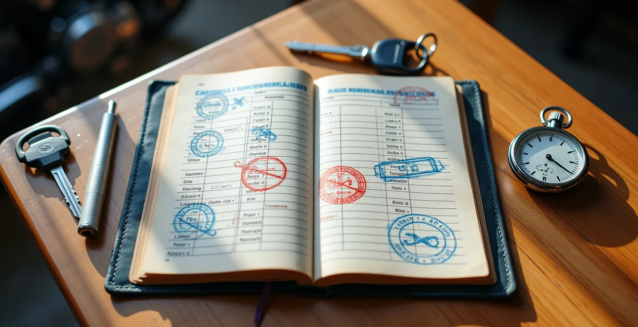 Libretto tagliandi moto con timbri ufficiali e date manutenzione regolari