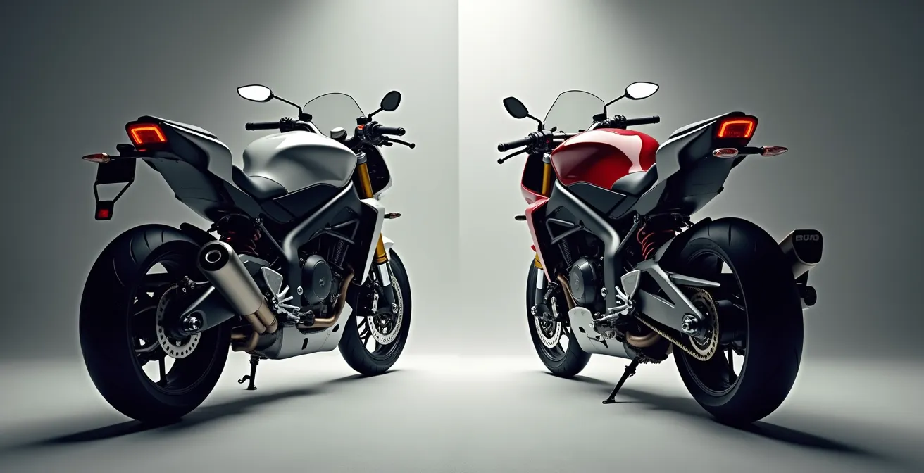 Confronto visivo tra moto originale e versione pesantemente modificata