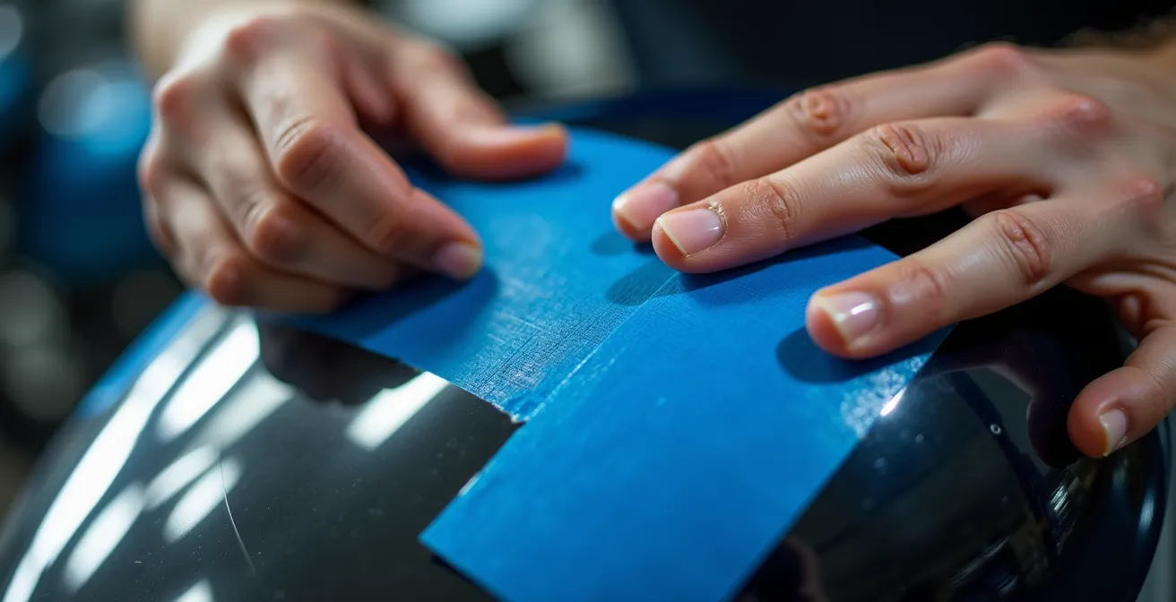 Applicazione del nastro da carrozziere sui fari della moto
