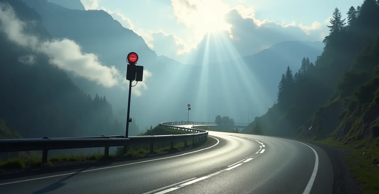 Passo montano del Trentino con postazione controllo velocità
