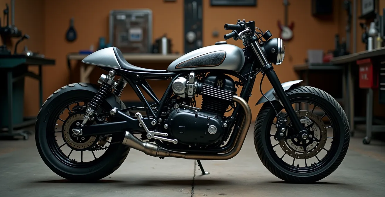 Confronto visivo tra modifiche reversibili e permanenti su telaio moto cafe racer