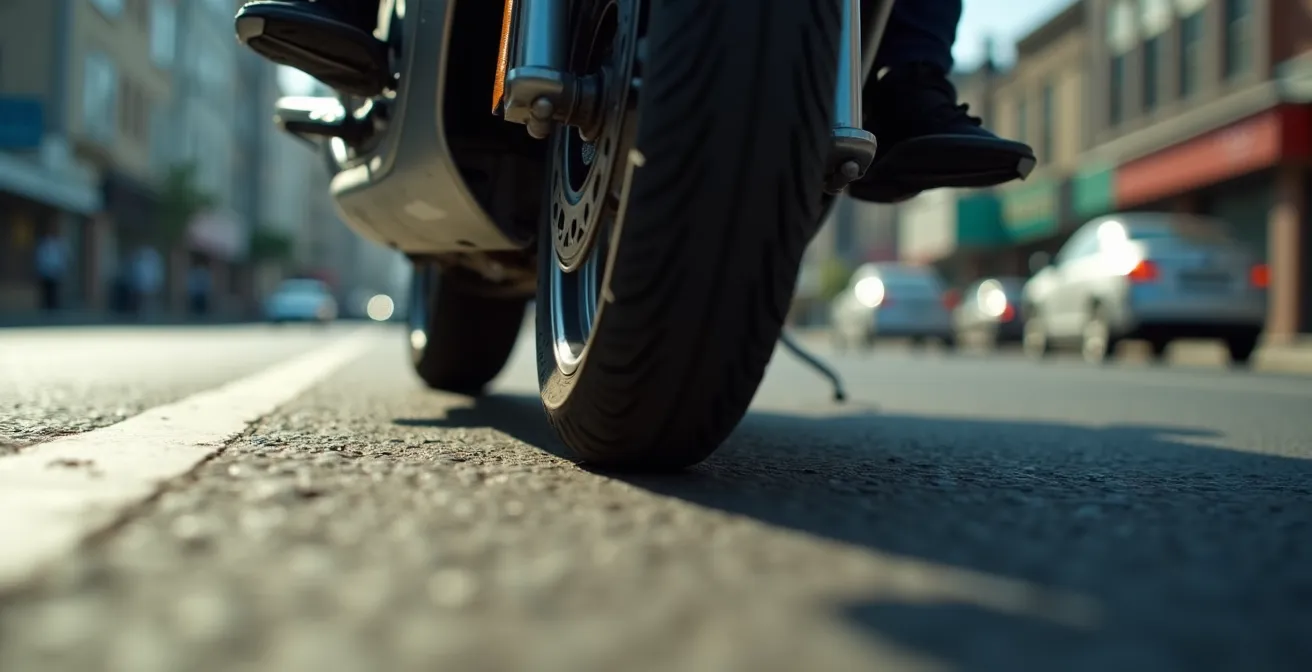 Dettaglio delle ruote anteriori di un'auto che inizia una svolta