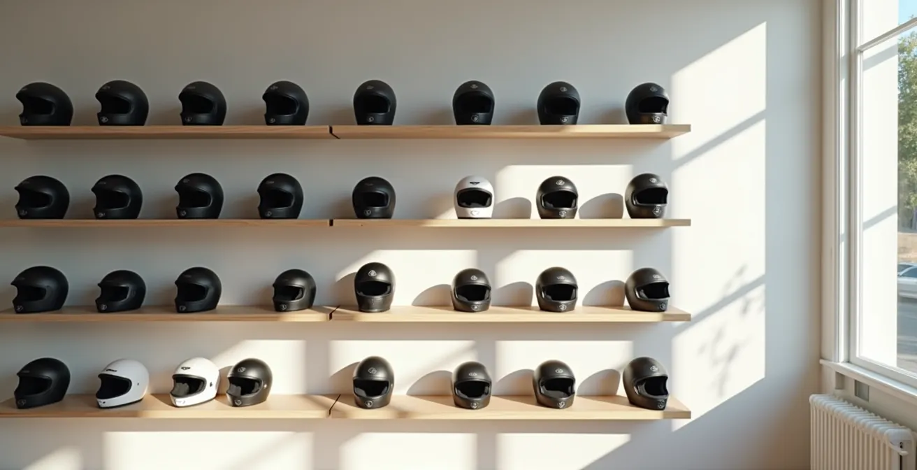 Diverse forme di testa viste dall'alto con sagome di calotte di caschi corrispondenti