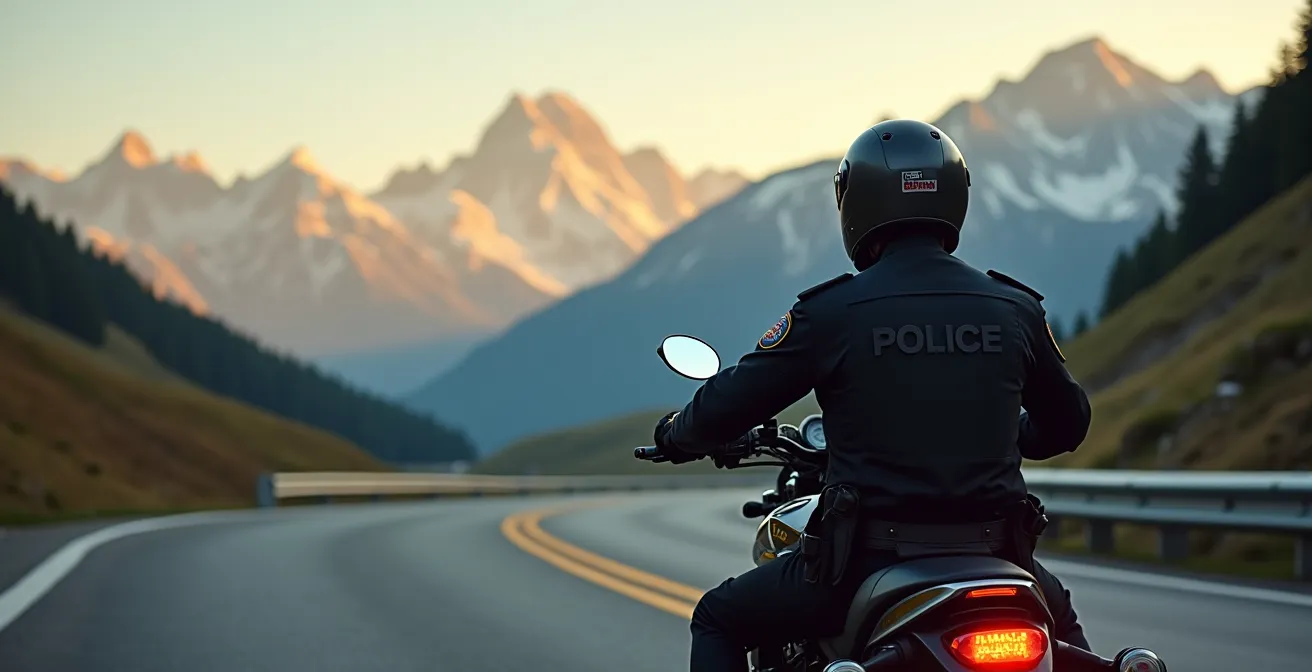Strada di montagna in Trentino con curva stretta e paesaggio alpino