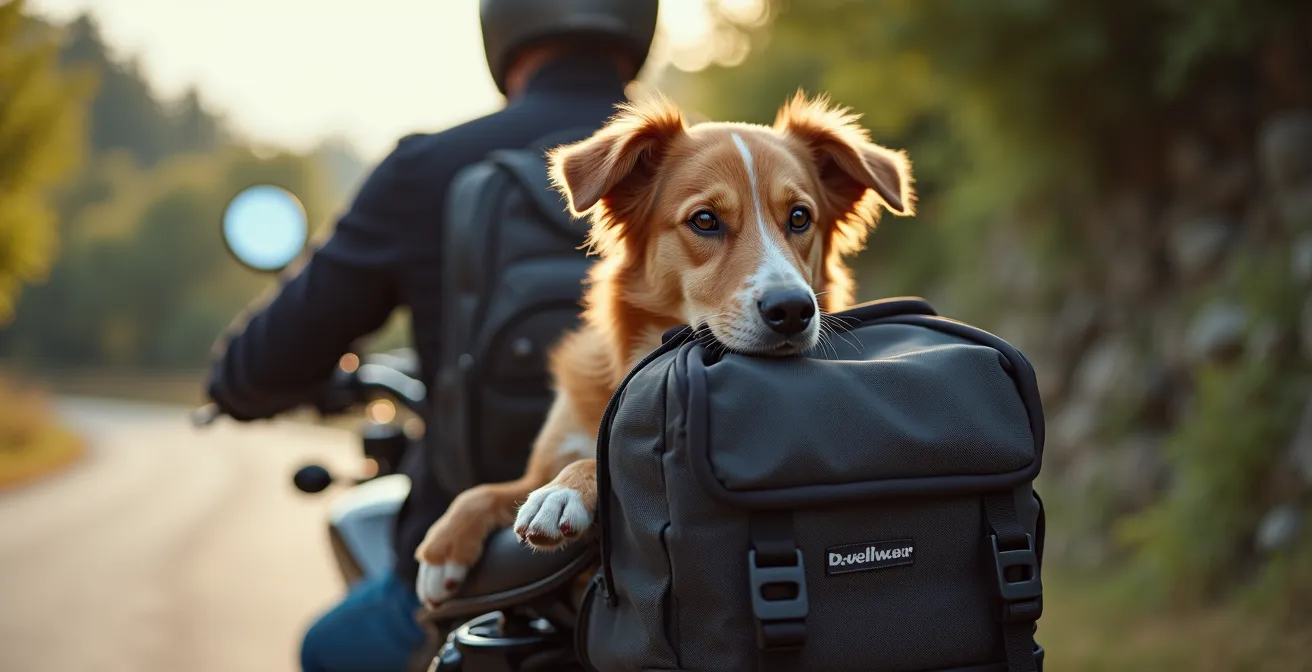 Trasportino per cani omologato e sicuro montato su una moto touring